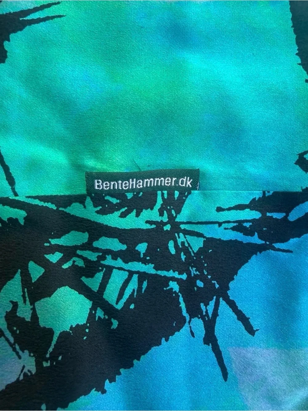 Bente Hammer DK silk infinity scarf teal blue green black abstract tree print os